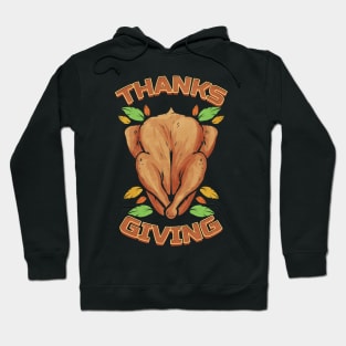 Roasted Turkey And Brown Leaves Logo For Thanksgiving Hoodie